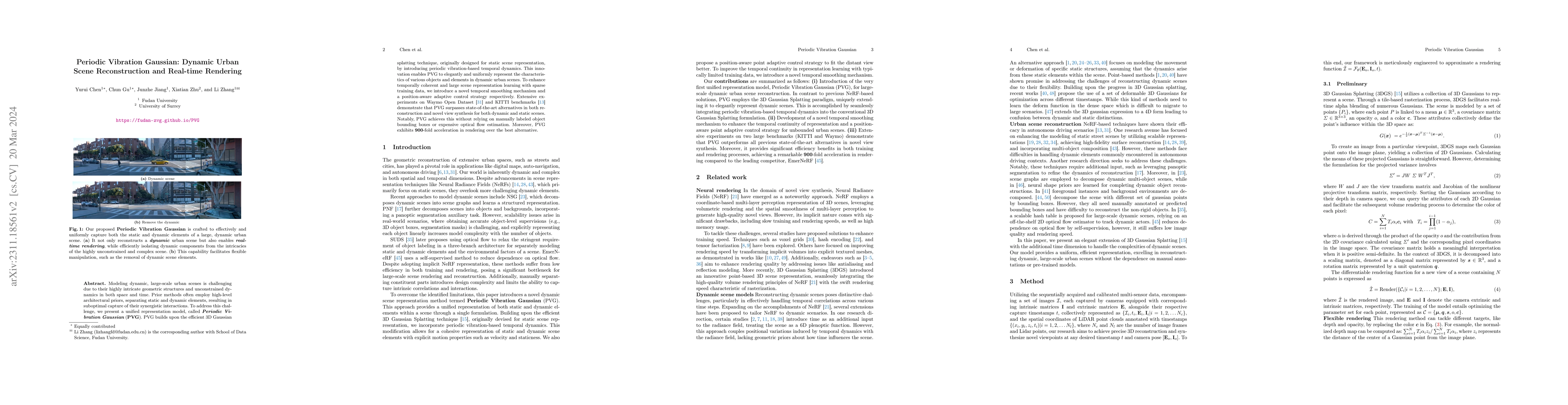 Thumbnail for Periodic Vibration Gaussian: Dynamic Urban Scene Reconstruction and
  Real-time Rendering