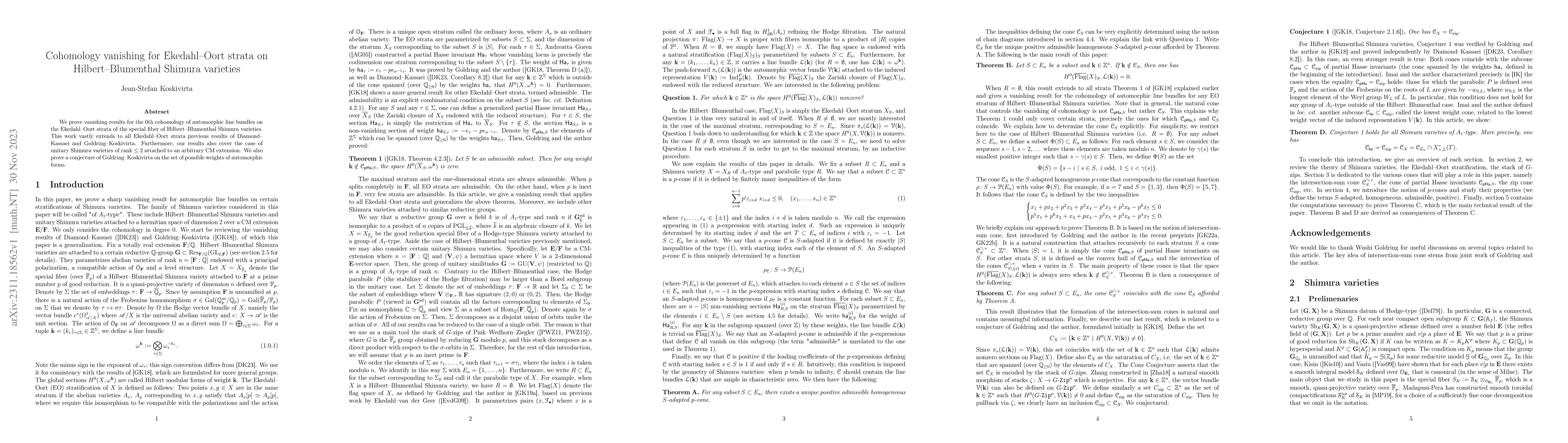 Thumbnail for Cohomology vanishing for Ekedahl--Oort strata on Hilbert--Blumenthal
  Shimura varieties