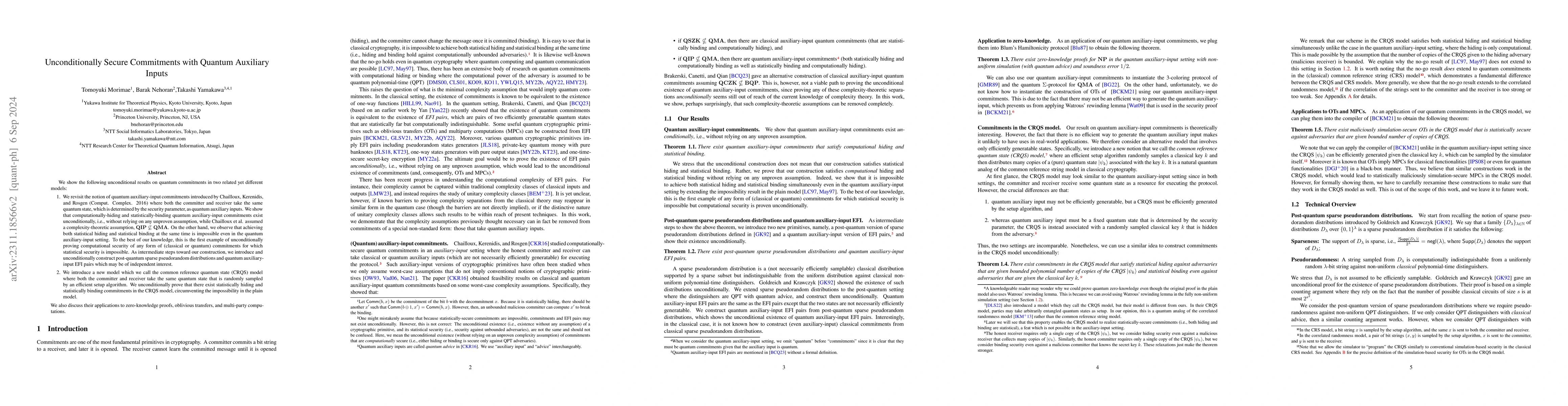 Thumbnail for Unconditionally Secure Commitments with Quantum Auxiliary Inputs