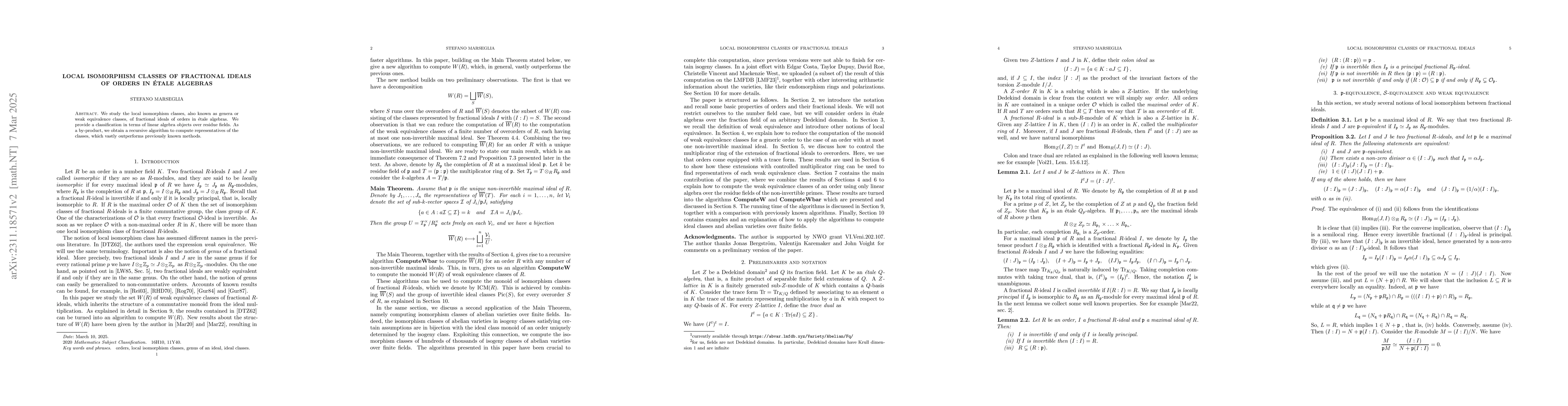 Thumbnail for Local isomorphism classes of fractional ideals of orders in \'etale
  algebras