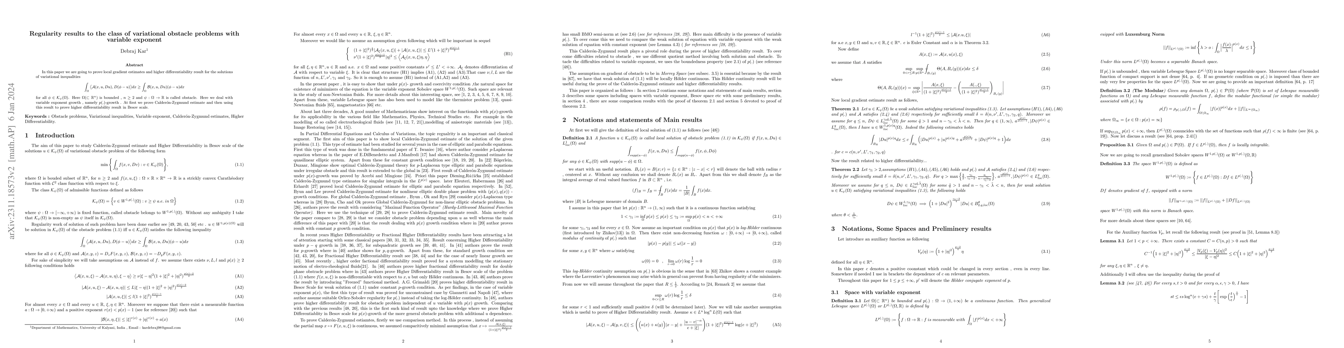 Thumbnail for Regularity results to the class of variational obstacle problems with
  variable exponent