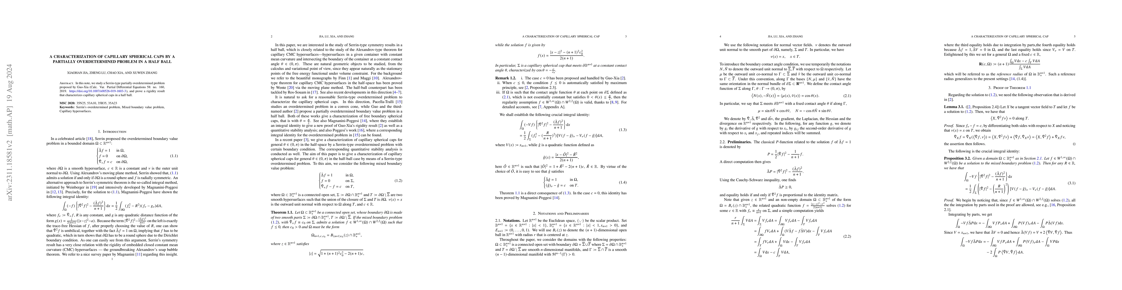 Thumbnail for A characterization of capillary spherical caps by a partially
  overdetermined problem in a half ball