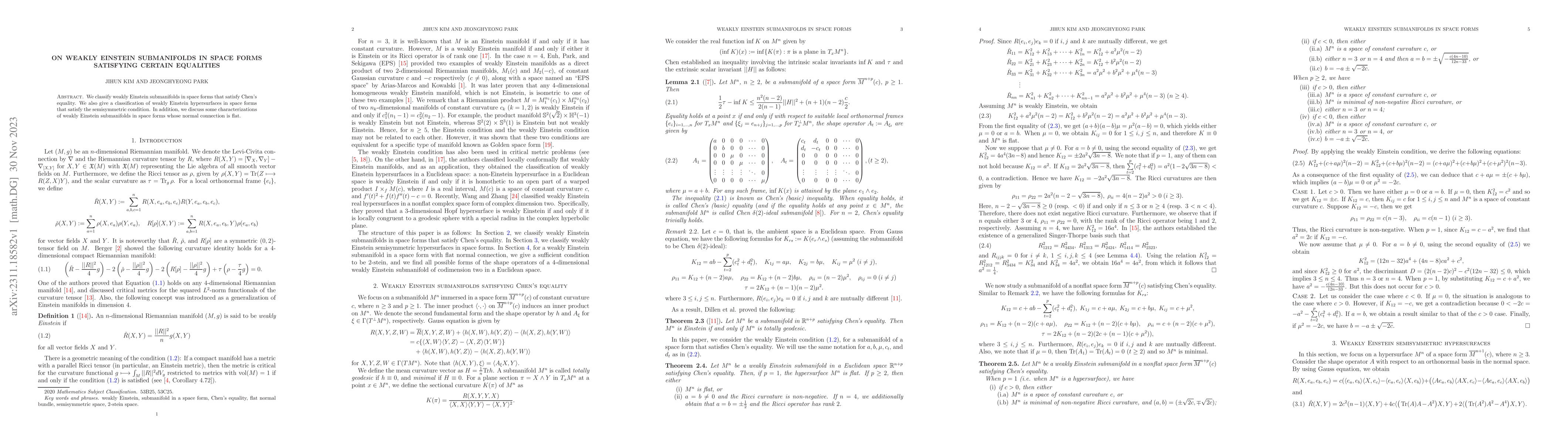 Thumbnail for On weakly Einstein submanifolds in space forms satisfying certain
  equalities