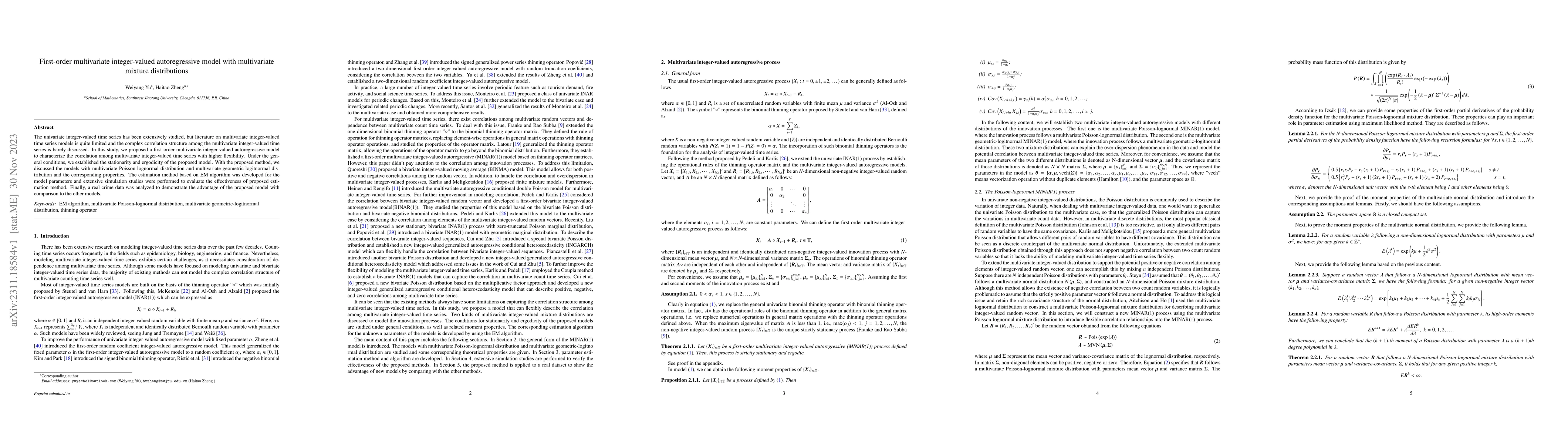 Thumbnail for First-order multivariate integer-valued autoregressive model with
  multivariate mixture distributions