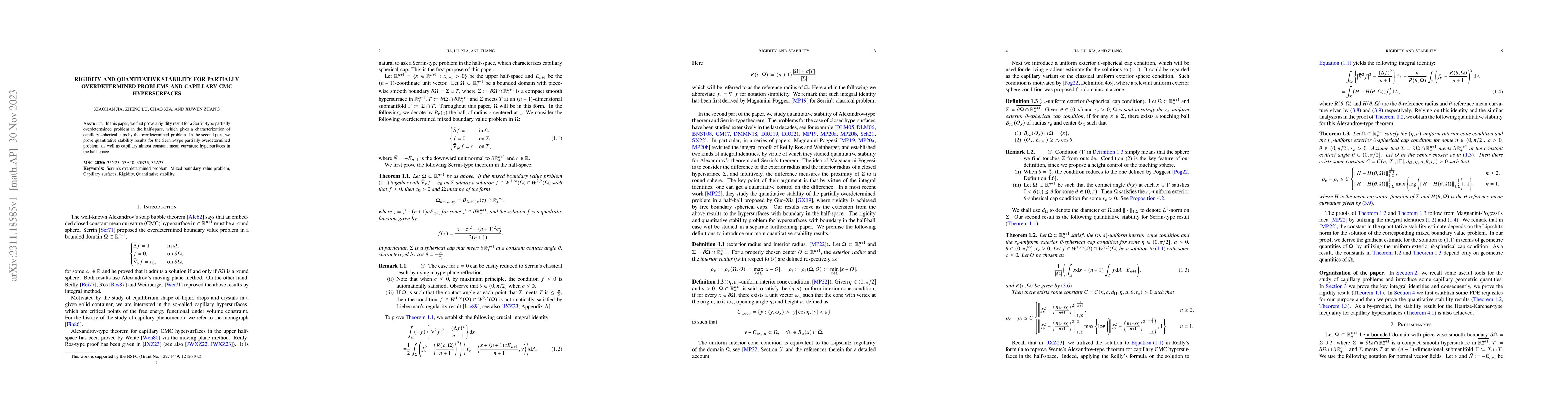 Thumbnail for Rigidity and quantitative stability for partially overdetermined
  problems and capillary CMC hypersurfaces
