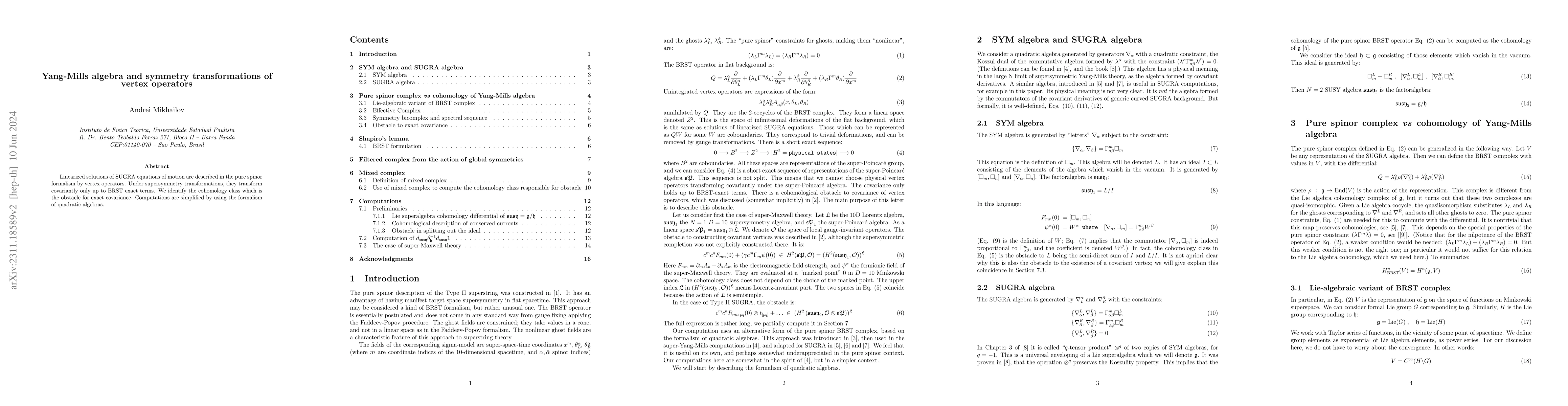 Thumbnail for Yang-Mills algebra and symmetry transformations of vertex operators