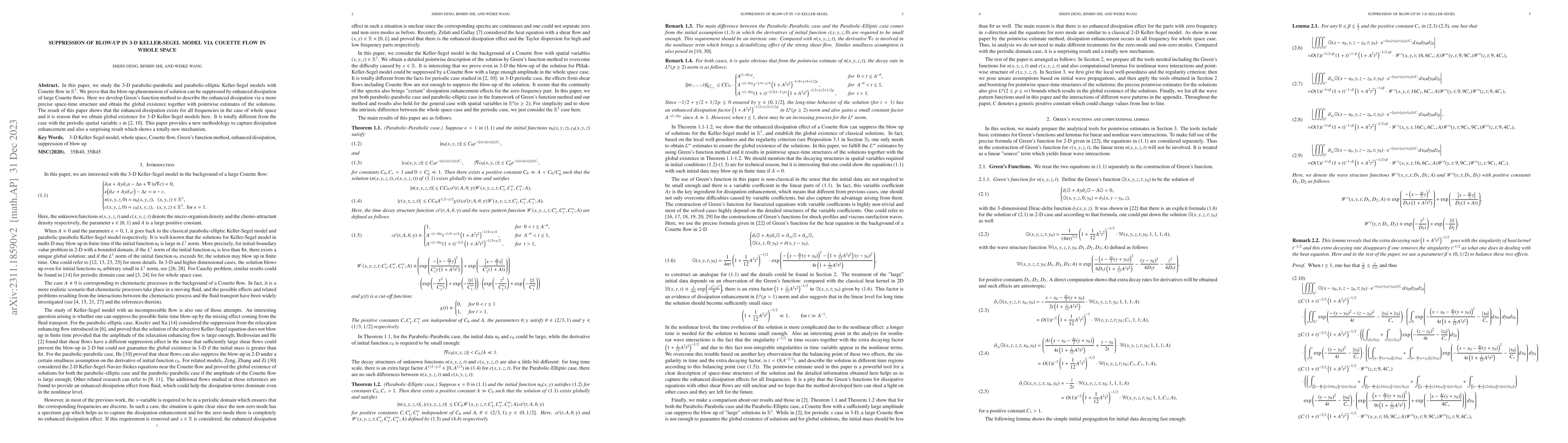 Thumbnail for Suppression of blow-up in 3-D Keller-Segel model via Couette flow in
  whole space
