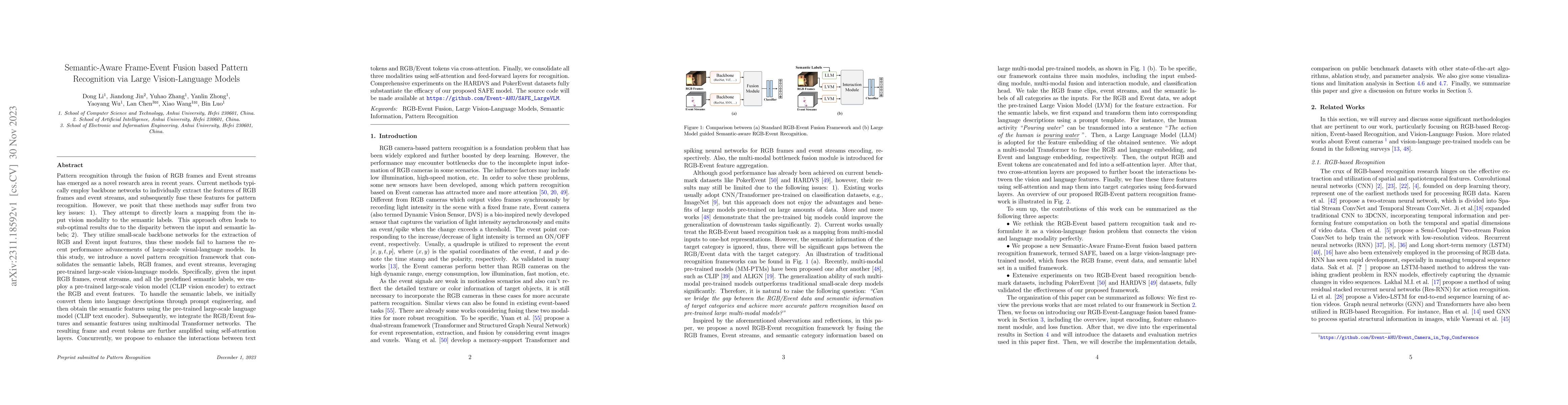 Thumbnail for Semantic-Aware Frame-Event Fusion based Pattern Recognition via Large
  Vision-Language Models