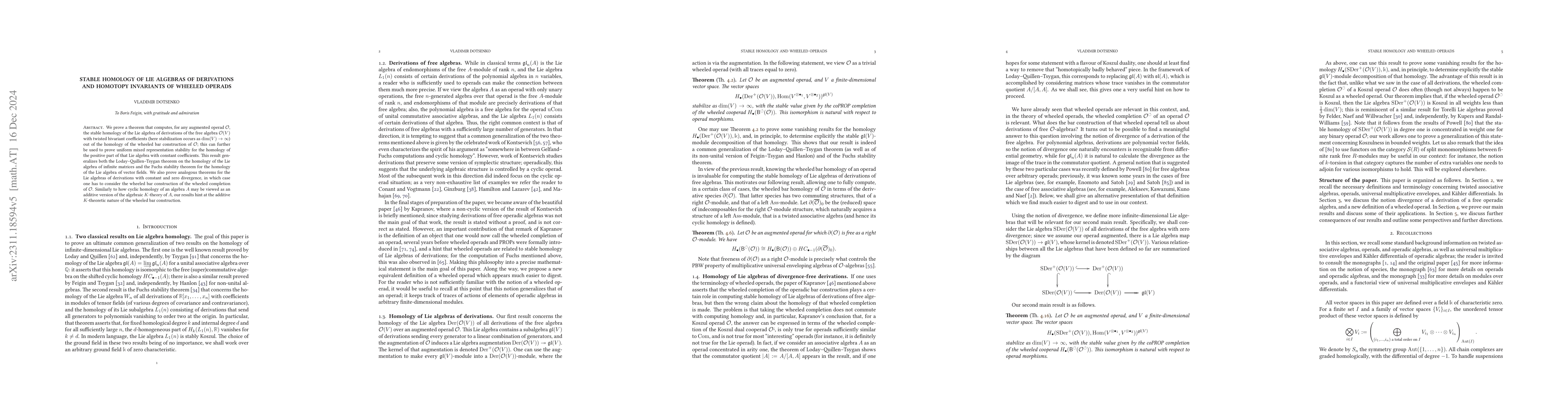 Thumbnail for Stable homology of Lie algebras of derivations and homotopy invariants
  of wheeled operads