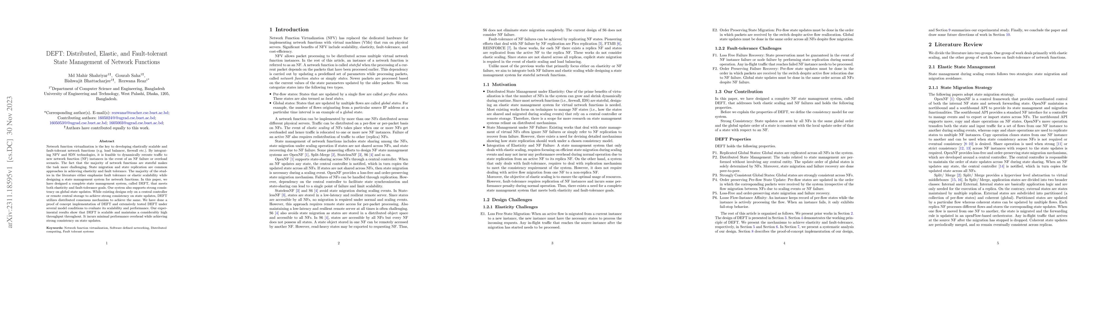Thumbnail for DEFT: Distributed, Elastic, and Fault-tolerant State Management of
  Network Functions