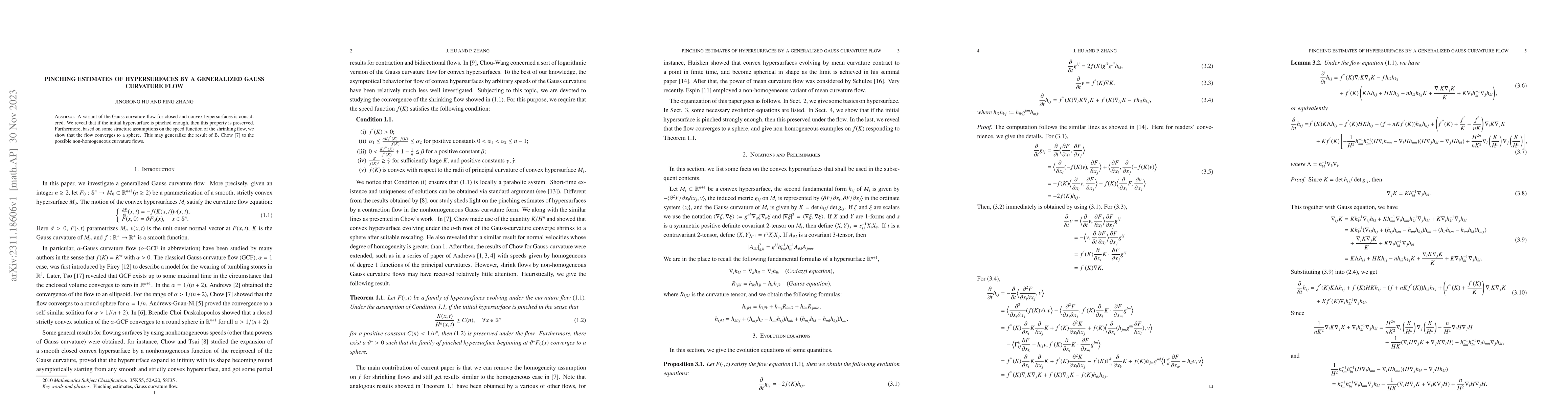 Thumbnail for Pinching estimates of hypersurfaces by a generalized Gauss curvature
  flow