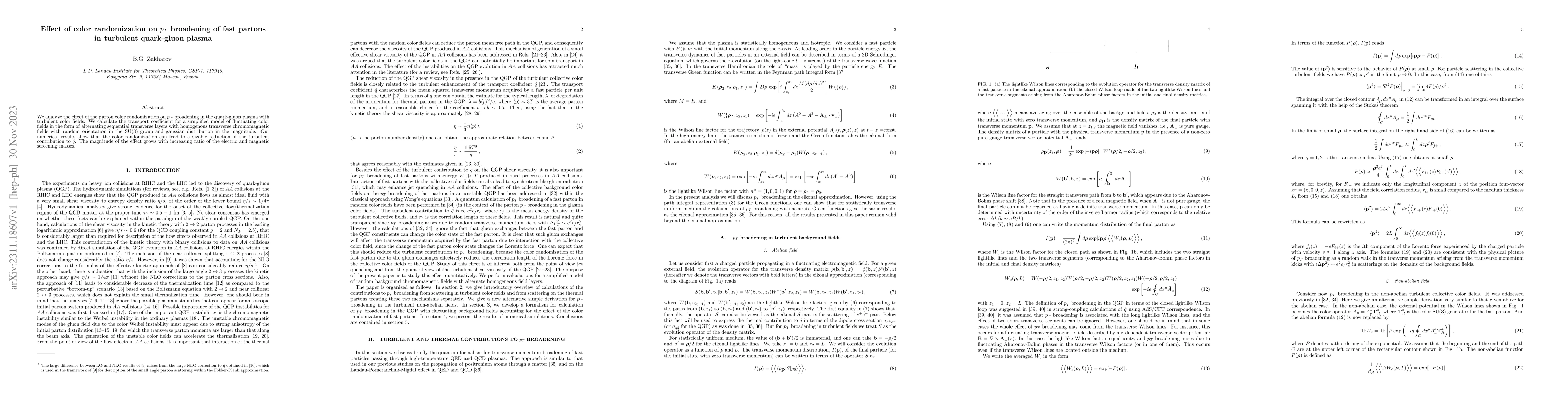 Thumbnail for Effect of color randomization on $p_T$ broadening of fast partons in
  turbulent quark-gluon plasma