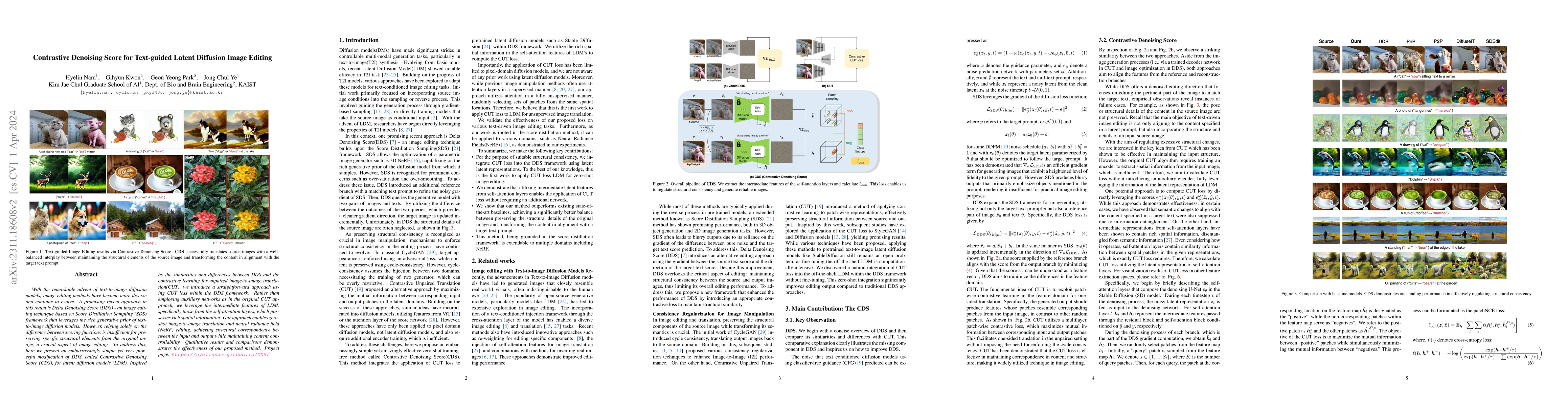 Thumbnail for Contrastive Denoising Score for Text-guided Latent Diffusion Image
  Editing