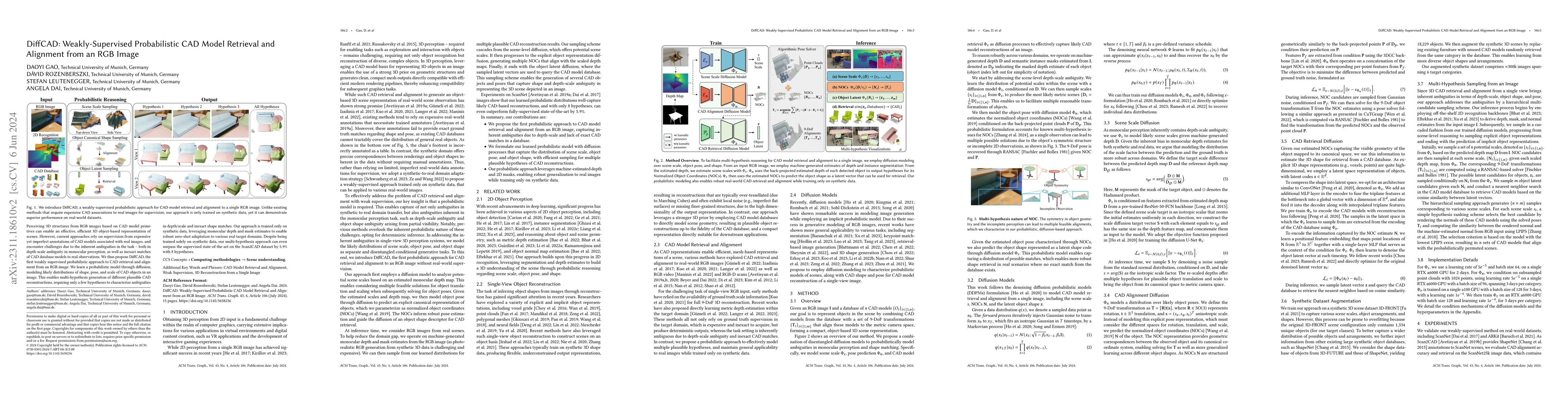 Thumbnail for DiffCAD: Weakly-Supervised Probabilistic CAD Model Retrieval and
  Alignment from an RGB Image