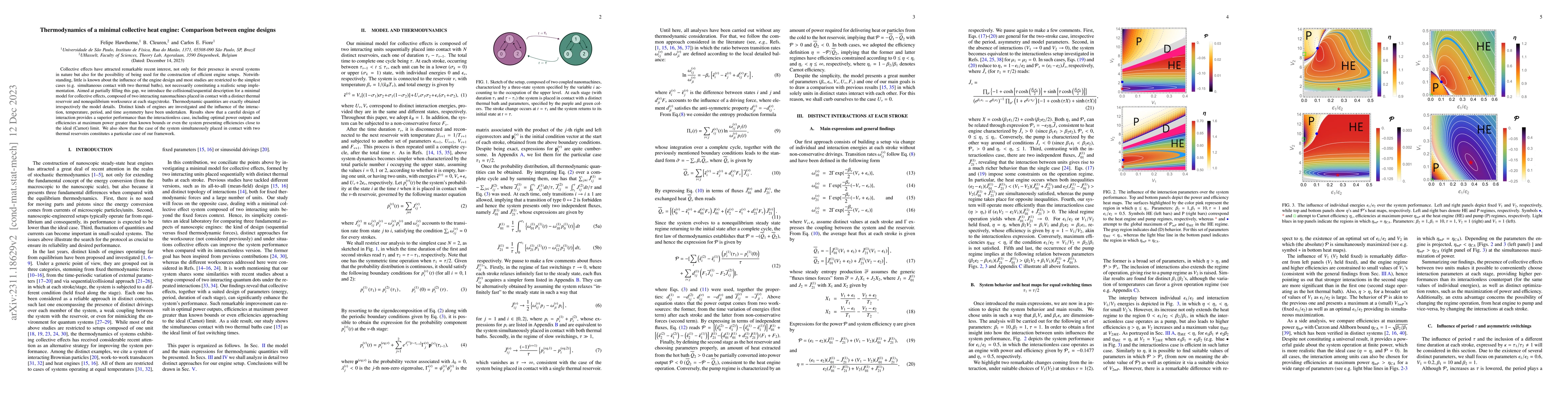 Thumbnail for Thermodynamics of a minimal collective heat engine: Comparison between
  engine designs