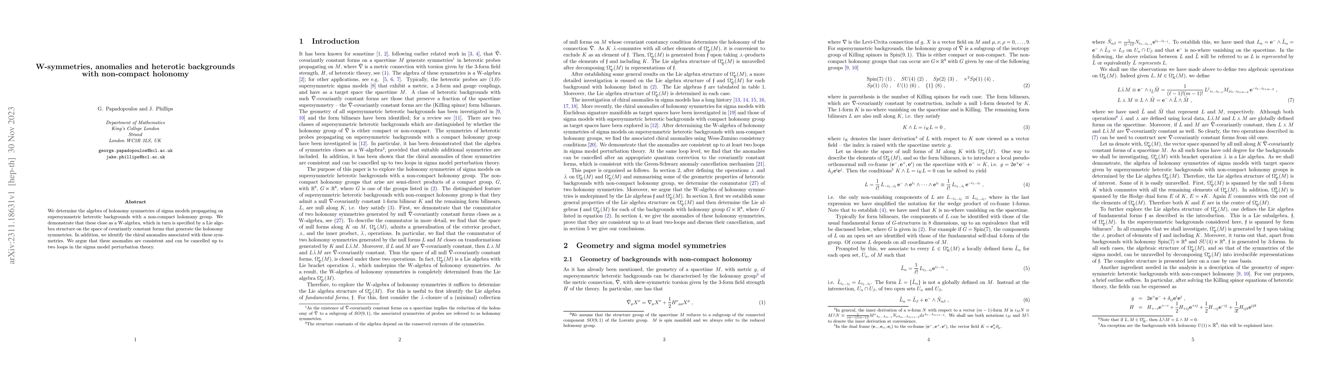 Thumbnail for W-symmetries, anomalies and heterotic backgrounds with non-compact
  holonomy