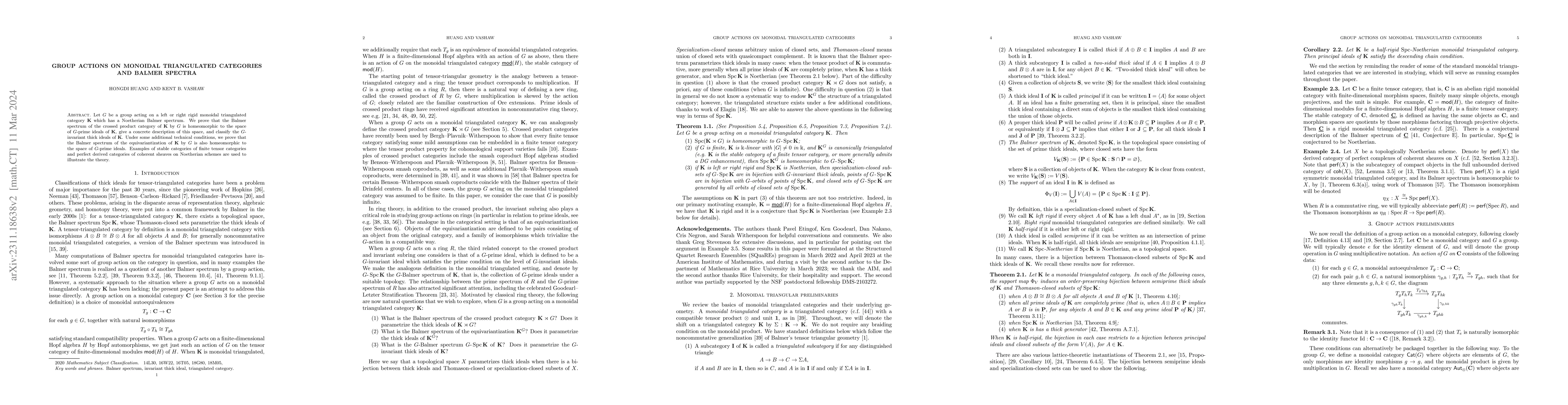 Thumbnail for Group actions on monoidal triangulated categories and Balmer spectra