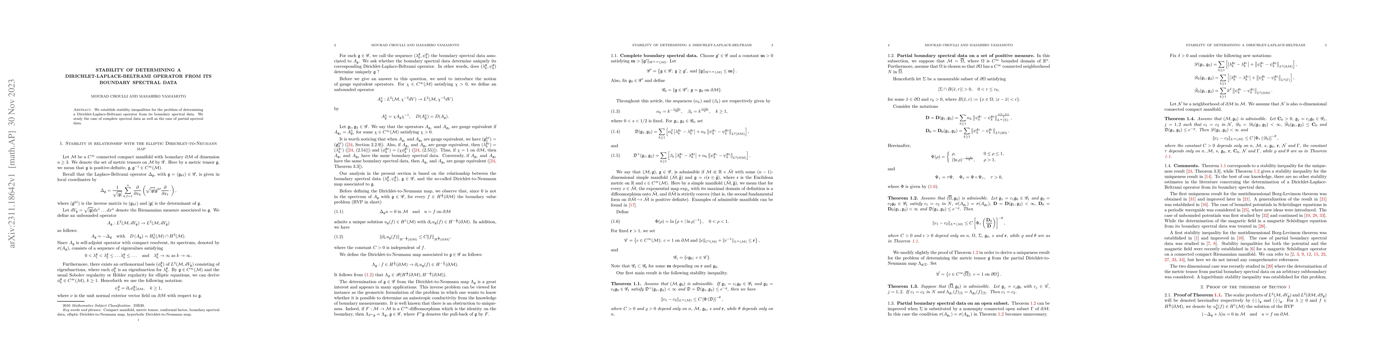 Thumbnail for Stability of determining a Dirichlet-Laplace-Beltrami operator from its
  boundary spectral data