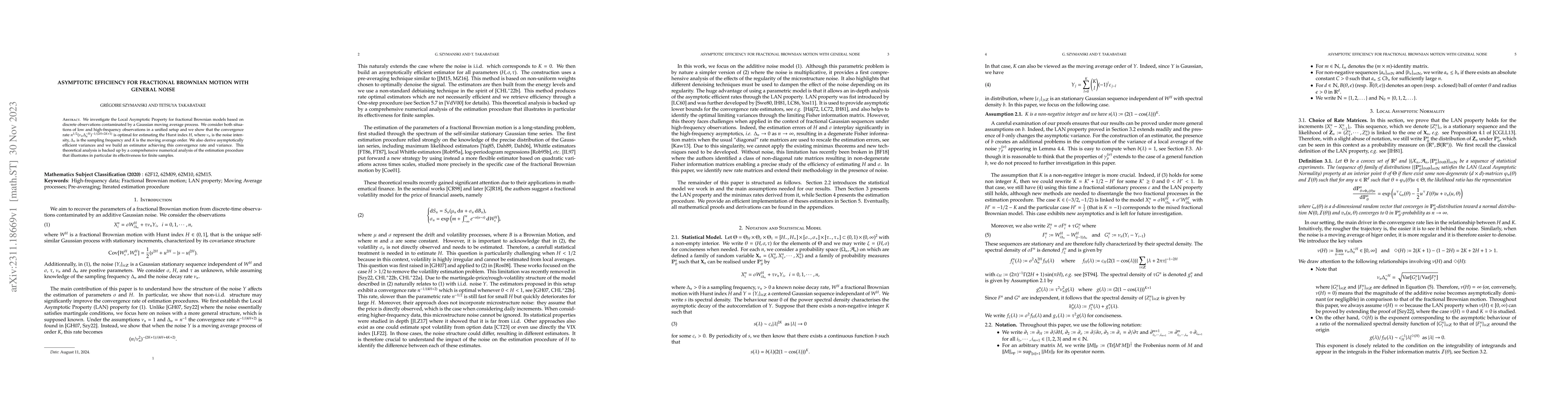 Thumbnail for Asymptotic Efficiency for Fractional Brownian Motion with general noise