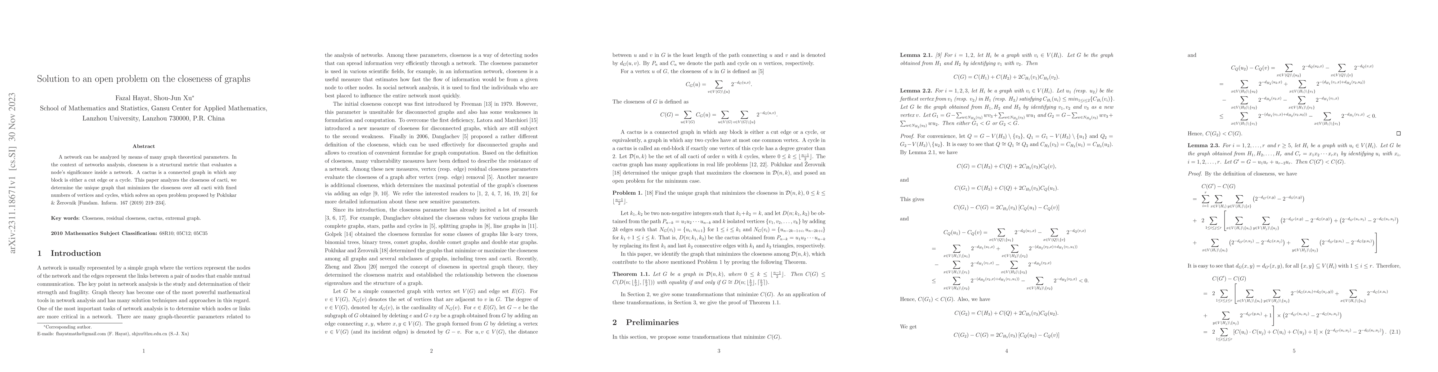 Thumbnail for Solution to an open problem on the closeness of graphs