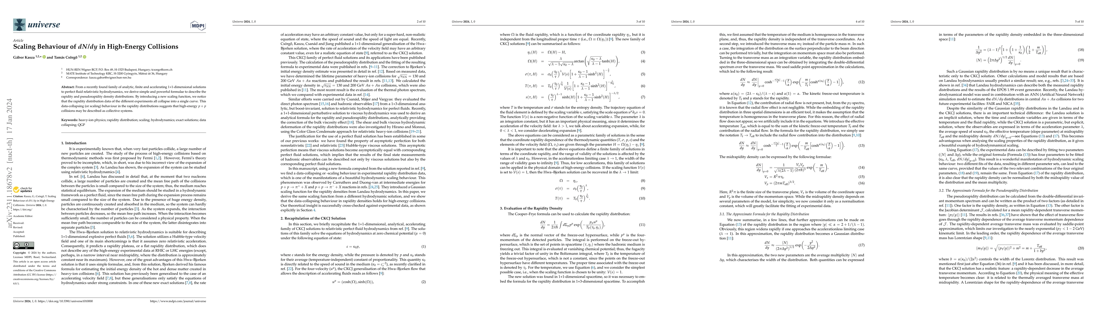 Thumbnail for Scaling behaviour of $dN/dy$ in high-energy collisions