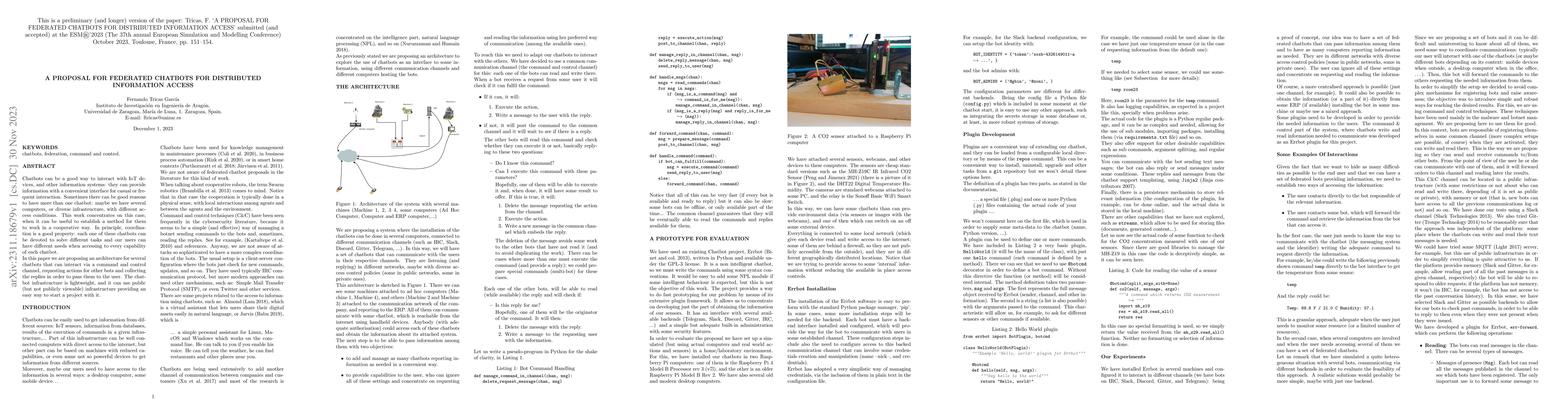 Thumbnail for A proposal for federated chatbots for distributed information access
  (extended version)