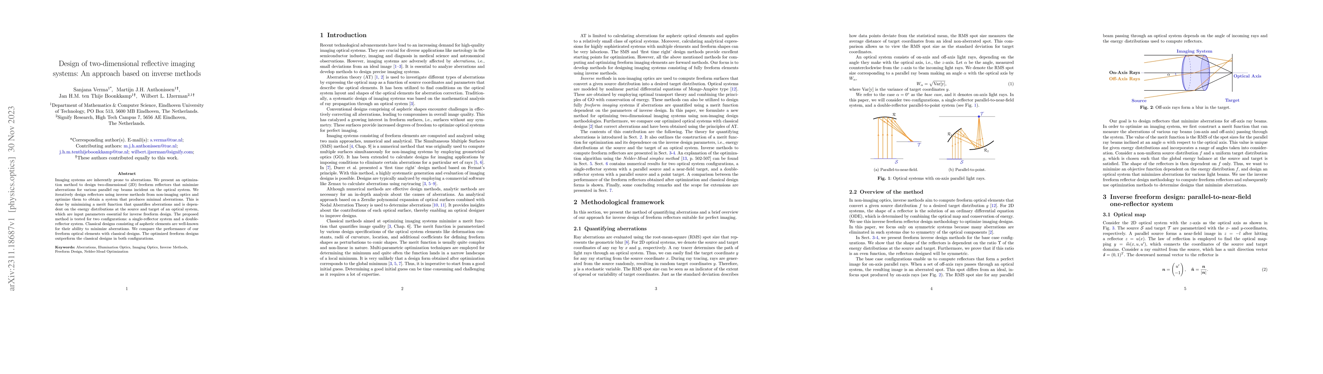 Thumbnail for Design of two-dimensional reflective imaging systems: An approach based
  on inverse methods