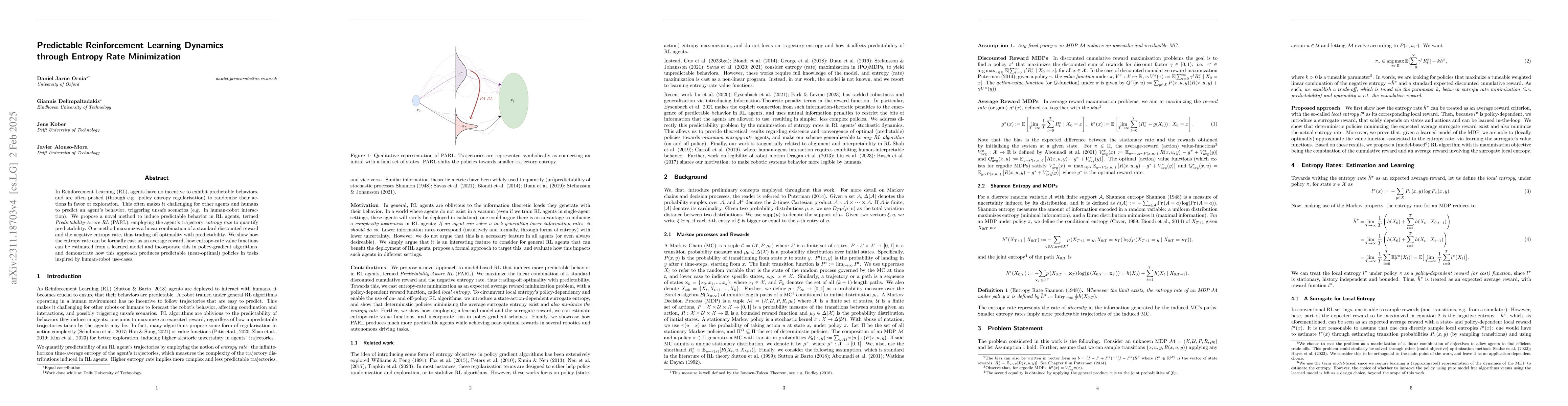 Thumbnail for Predictable Reinforcement Learning Dynamics through Entropy Rate
  Minimization