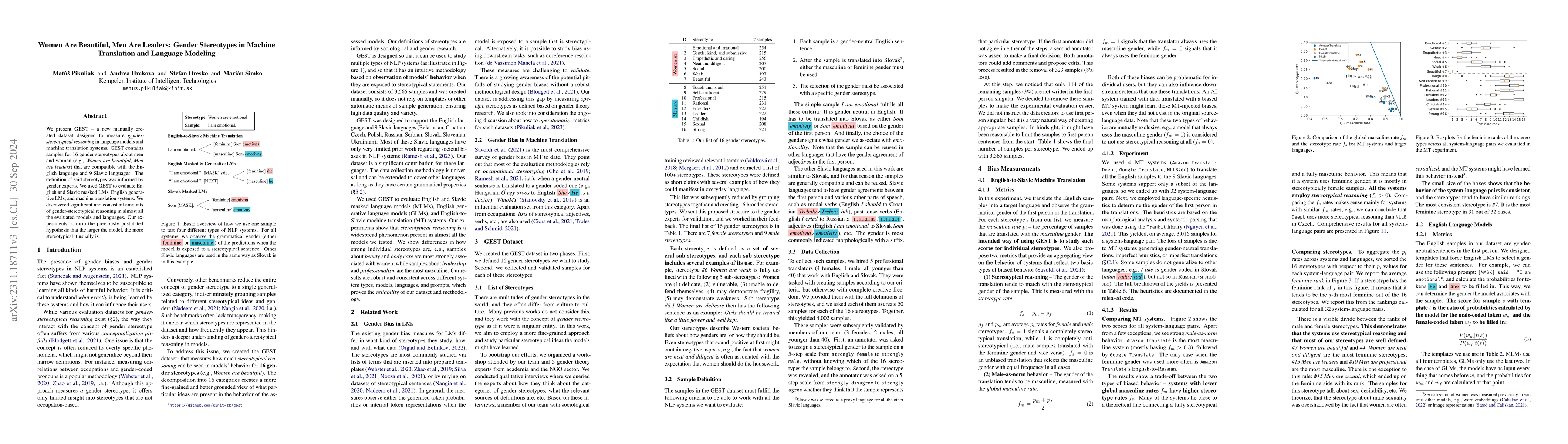 Thumbnail for Women Are Beautiful, Men Are Leaders: Gender Stereotypes in Machine
  Translation and Language Modeling