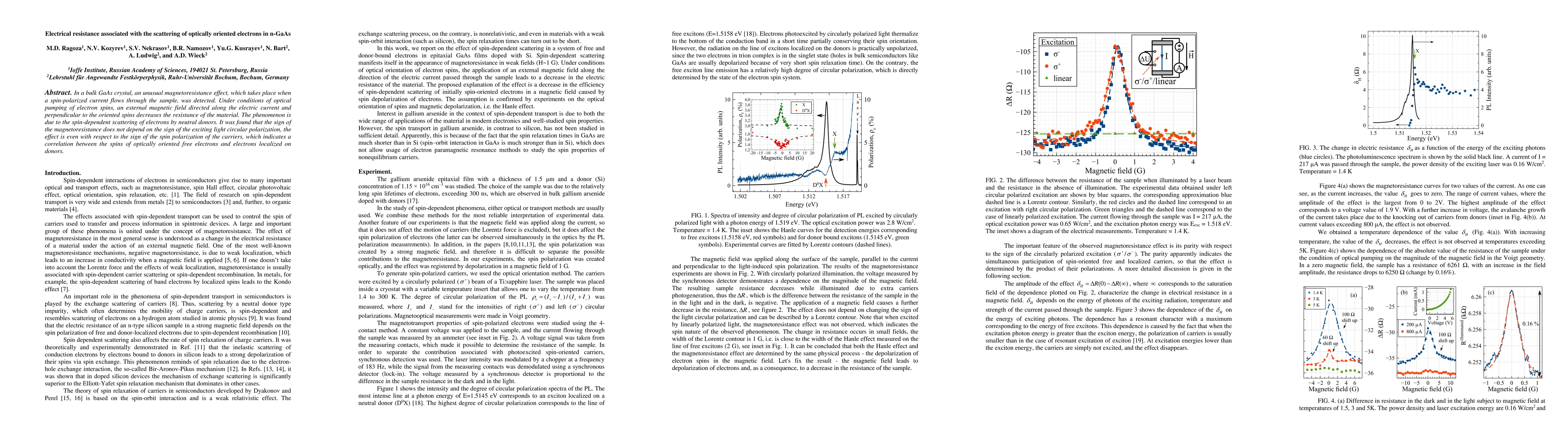 Thumbnail for Electrical resistance associated with the scattering of optically
  oriented electrons in n-GaAs