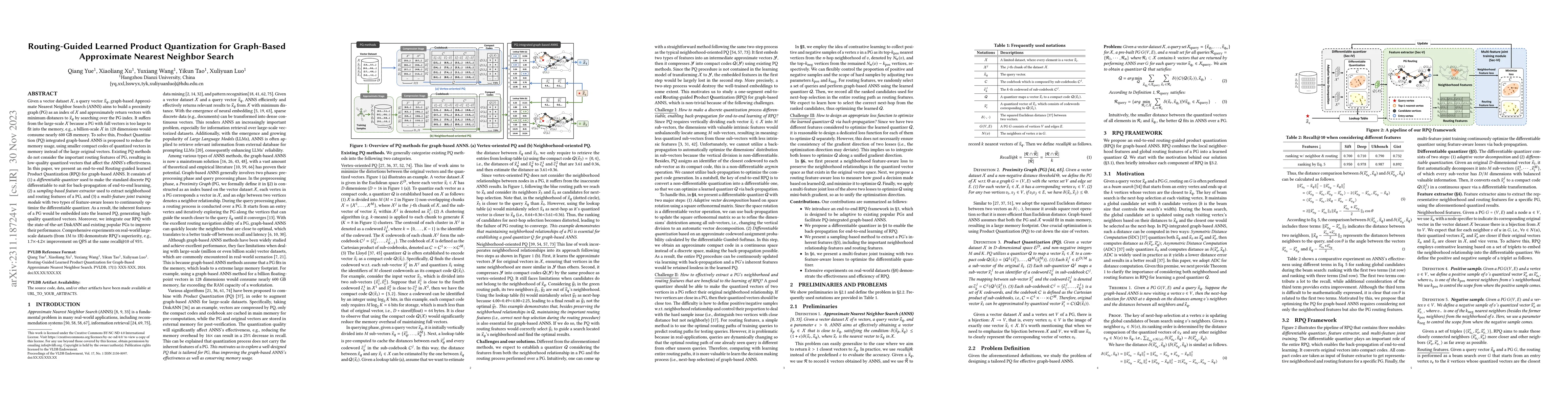 Thumbnail for Routing-Guided Learned Product Quantization for Graph-Based Approximate
  Nearest Neighbor Search