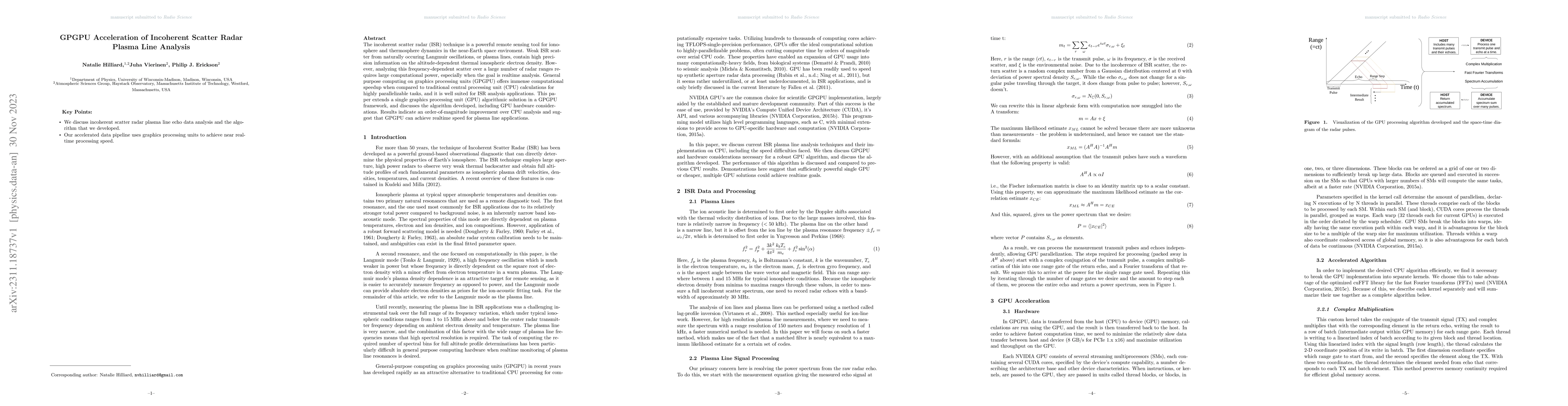 Thumbnail for GPGPU Acceleration of Incoherent Scatter Radar Plasma Line Analysis