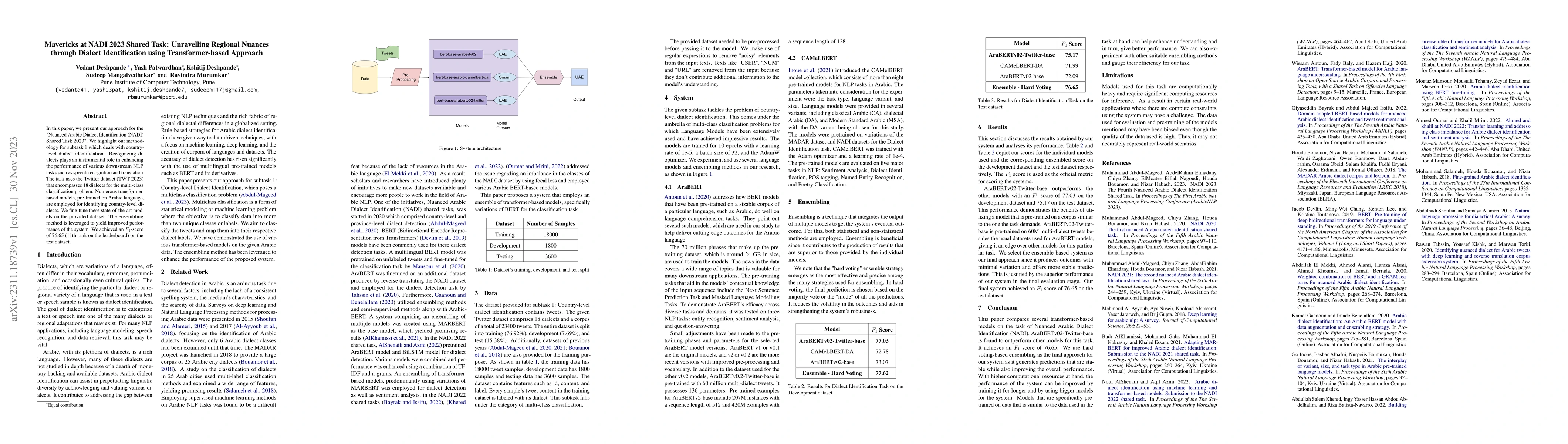 Thumbnail for Mavericks at NADI 2023 Shared Task: Unravelling Regional Nuances through
  Dialect Identification using Transformer-based Approach