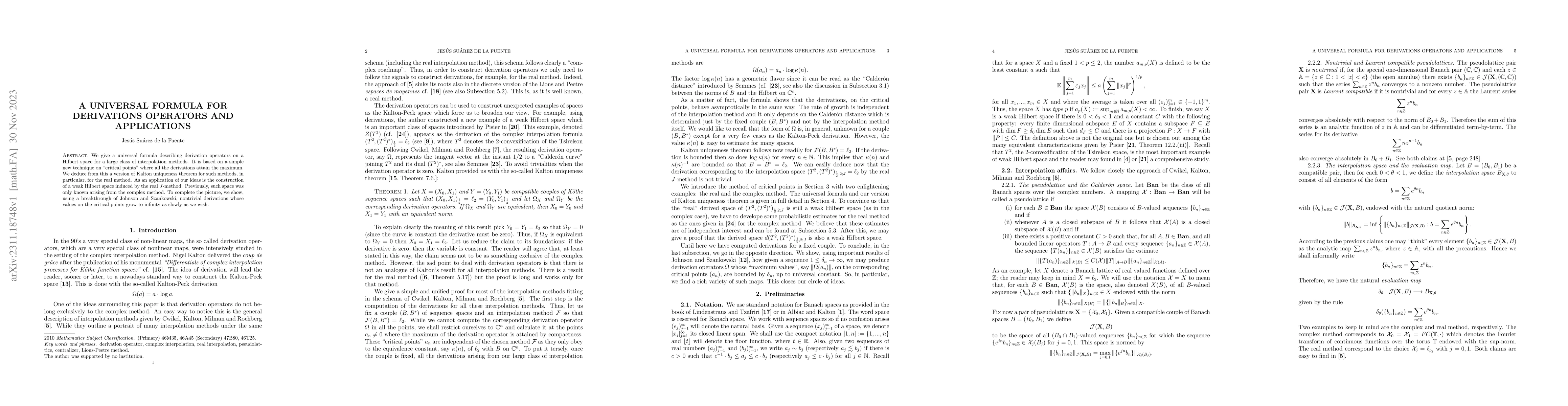 Thumbnail for A universal formula for derivation operators and applications