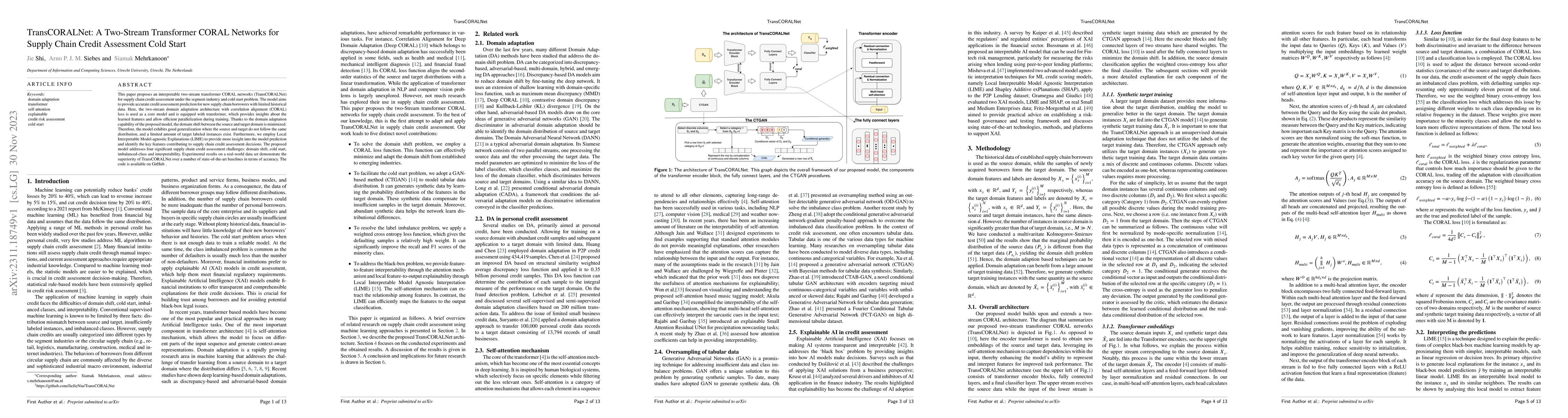 Thumbnail for TransCORALNet: A Two-Stream Transformer CORAL Networks for Supply Chain
  Credit Assessment Cold Start
