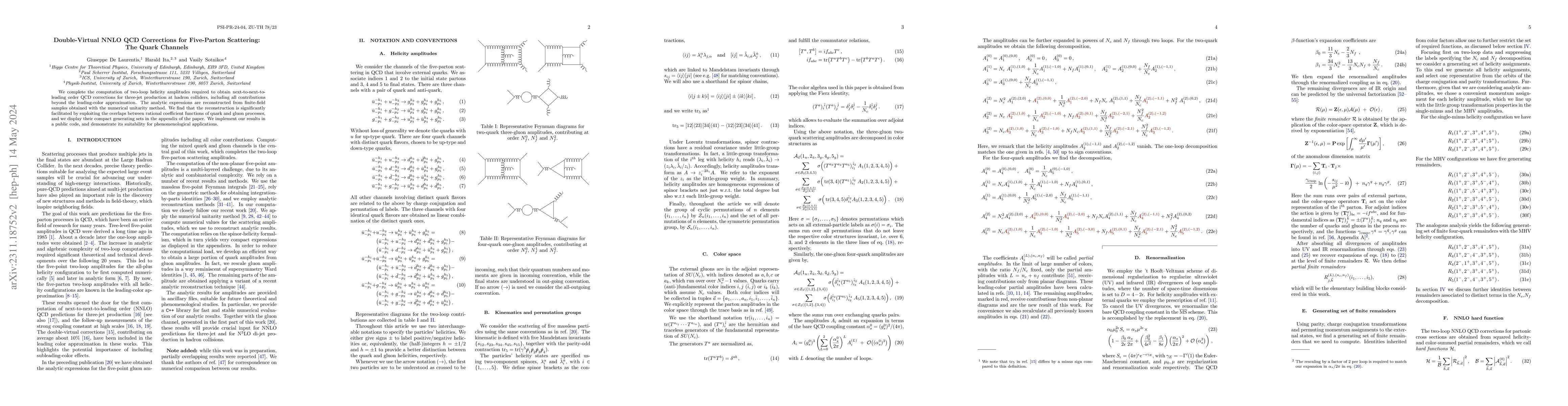 Thumbnail for Double-Virtual NNLO QCD Corrections for Five-Parton Scattering: The
  Quark Channels