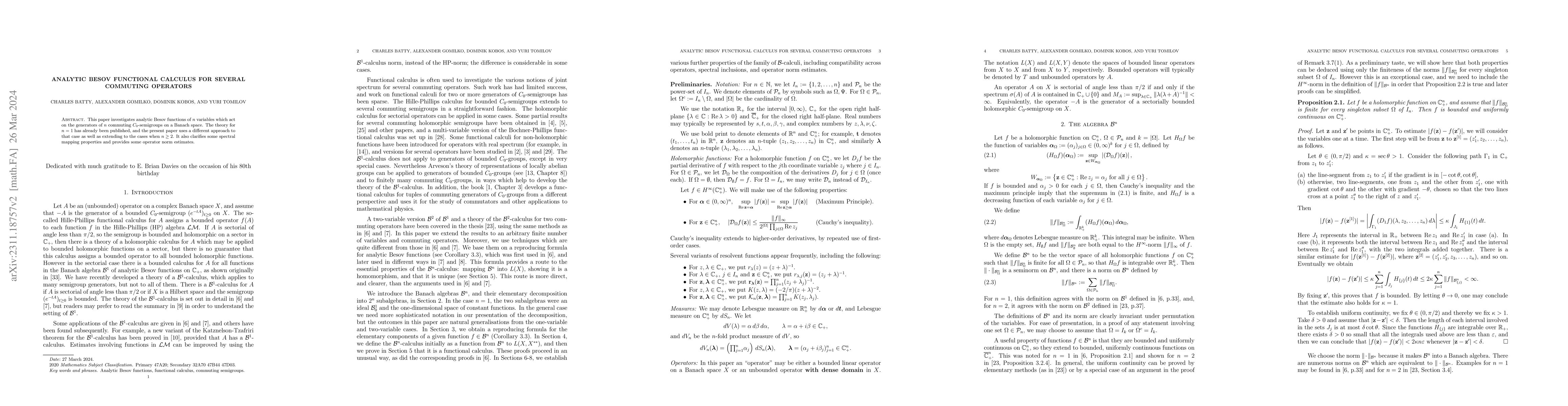 Thumbnail for Analytic Besov functional calculus for several commuting operators
