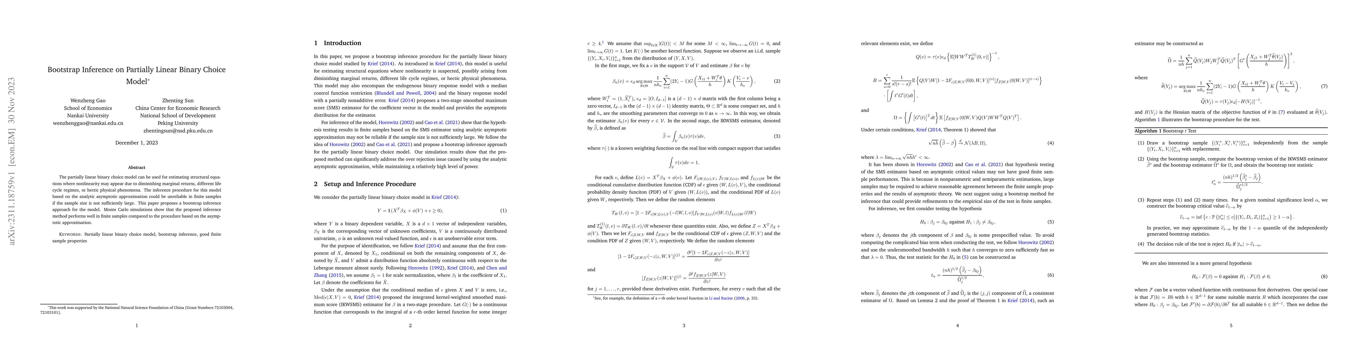 Thumbnail for Bootstrap Inference on Partially Linear Binary Choice Model
