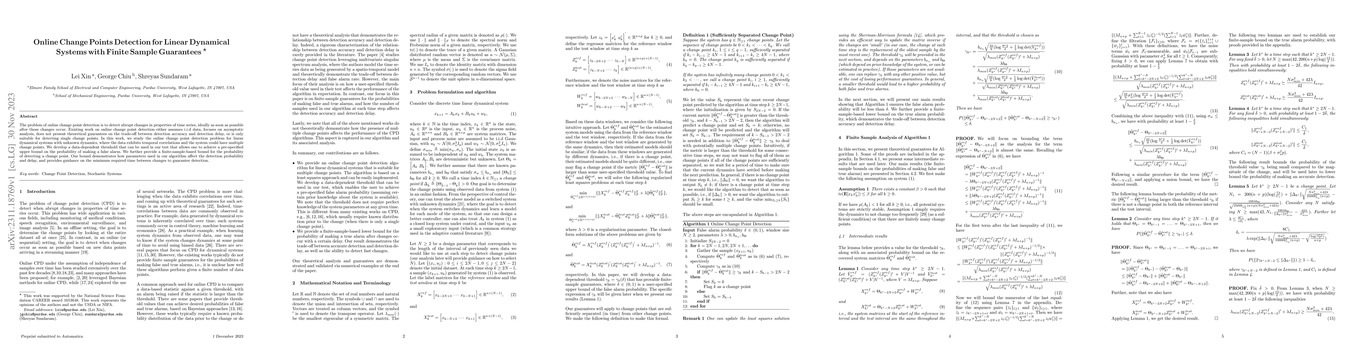 Thumbnail for Online Change Points Detection for Linear Dynamical Systems with Finite
  Sample Guarantees