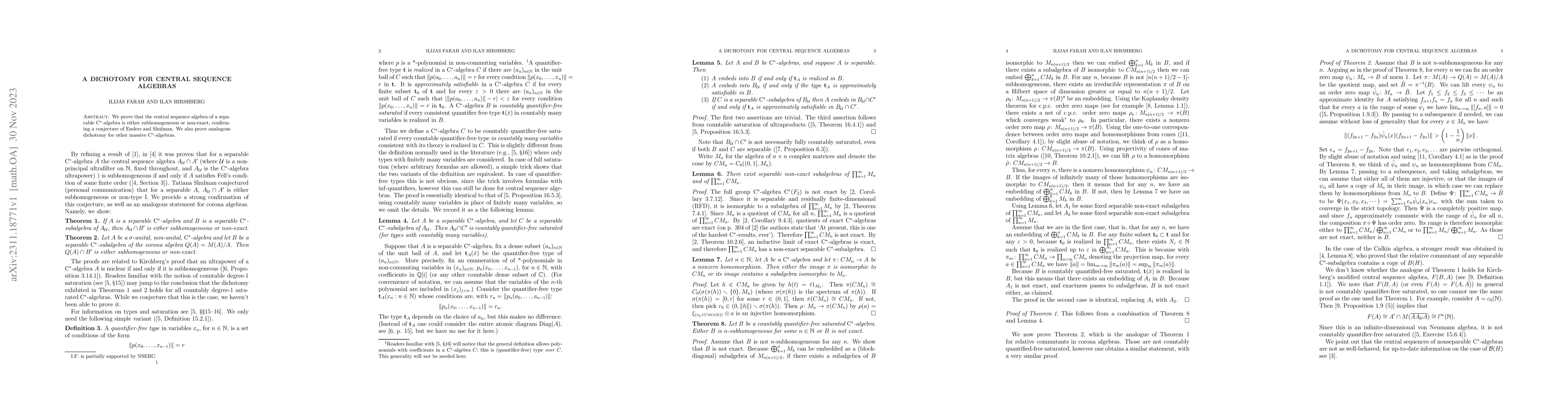 Thumbnail for A dichotomy for central sequence algebras