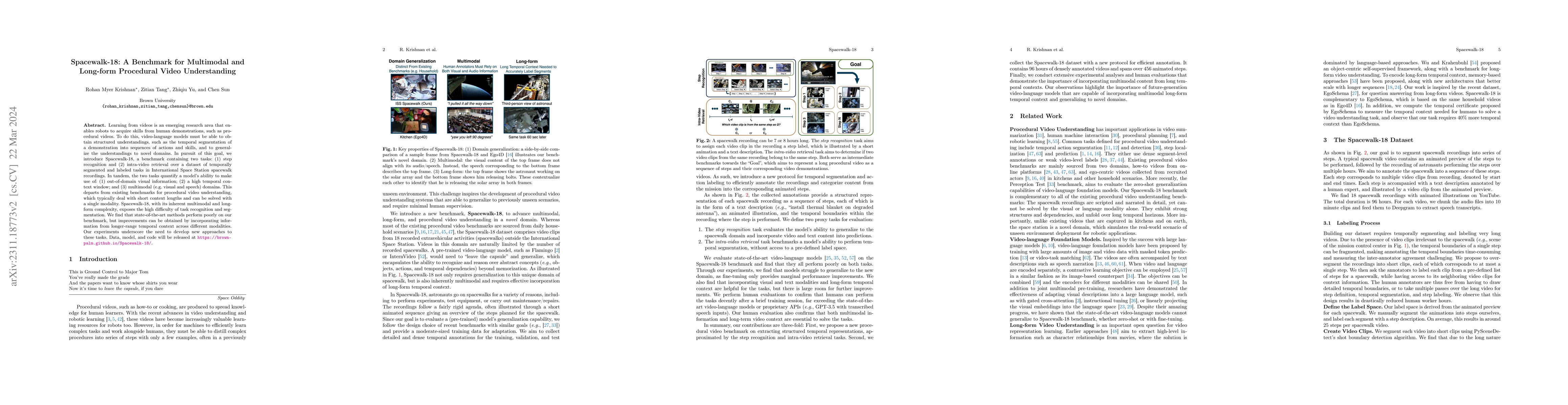 Thumbnail for Spacewalk-18: A Benchmark for Multimodal and Long-form Procedural Video
  Understanding