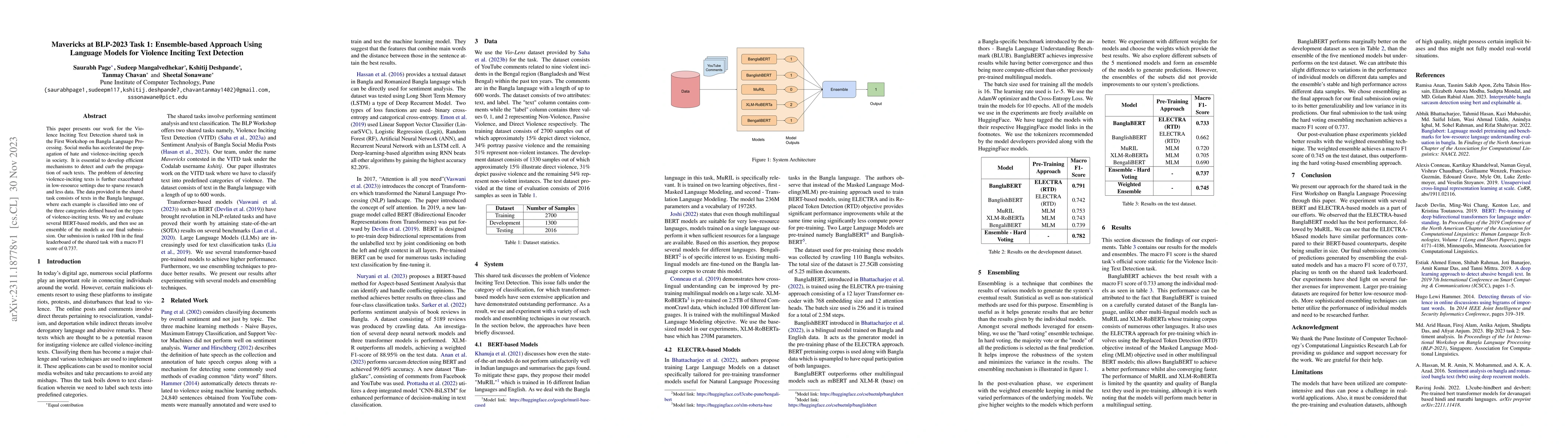 Thumbnail for Mavericks at BLP-2023 Task 1: Ensemble-based Approach Using Language
  Models for Violence Inciting Text Detection