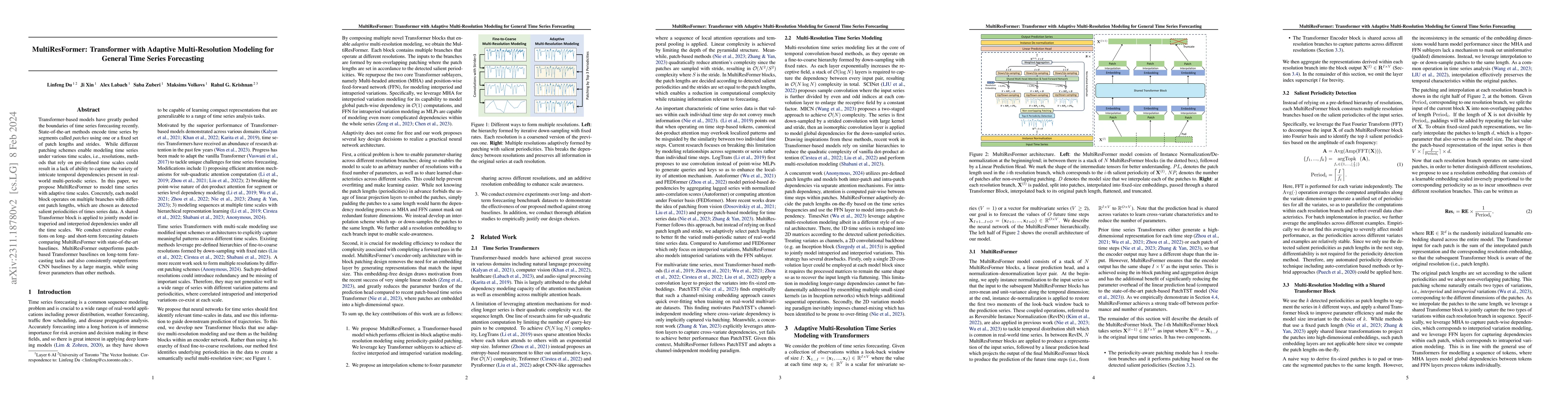Thumbnail for MultiResFormer: Transformer with Adaptive Multi-Resolution Modeling for
  General Time Series Forecasting