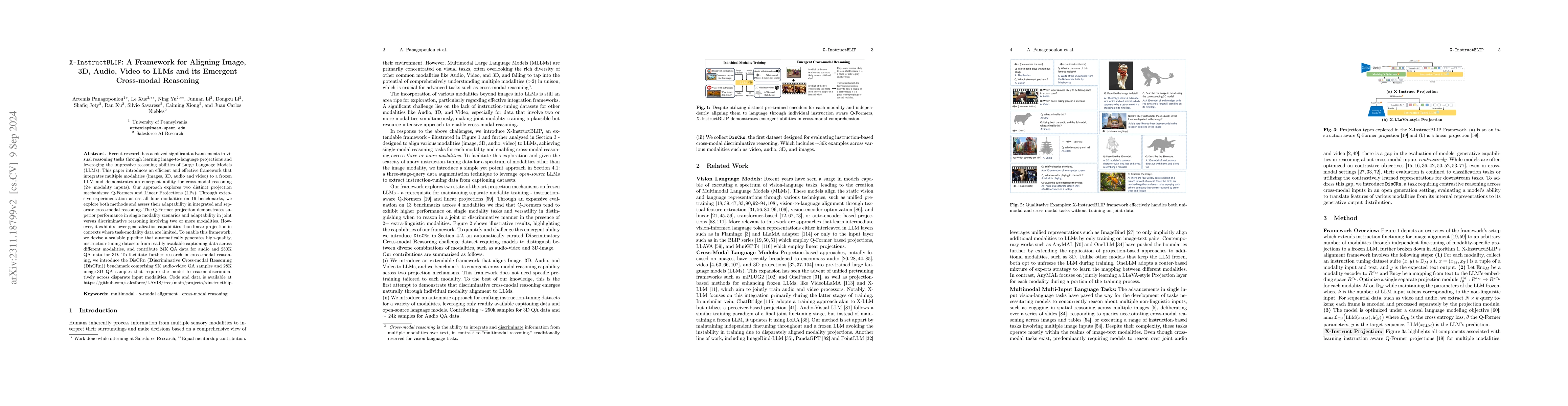 Thumbnail for X-InstructBLIP: A Framework for aligning X-Modal instruction-aware
  representations to LLMs and Emergent Cross-modal Reasoning