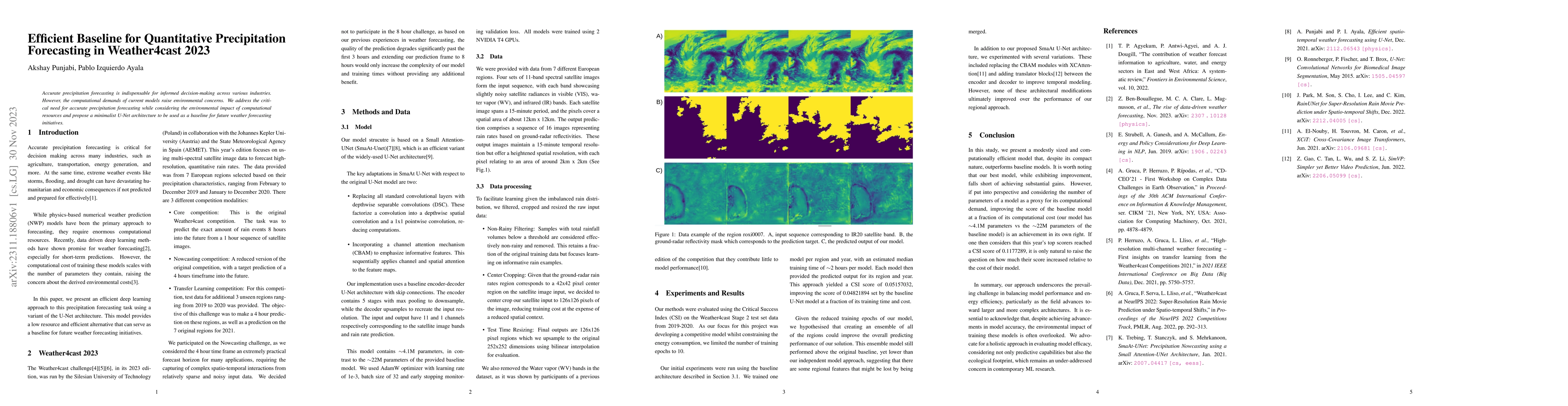 Thumbnail for Efficient Baseline for Quantitative Precipitation Forecasting in
  Weather4cast 2023