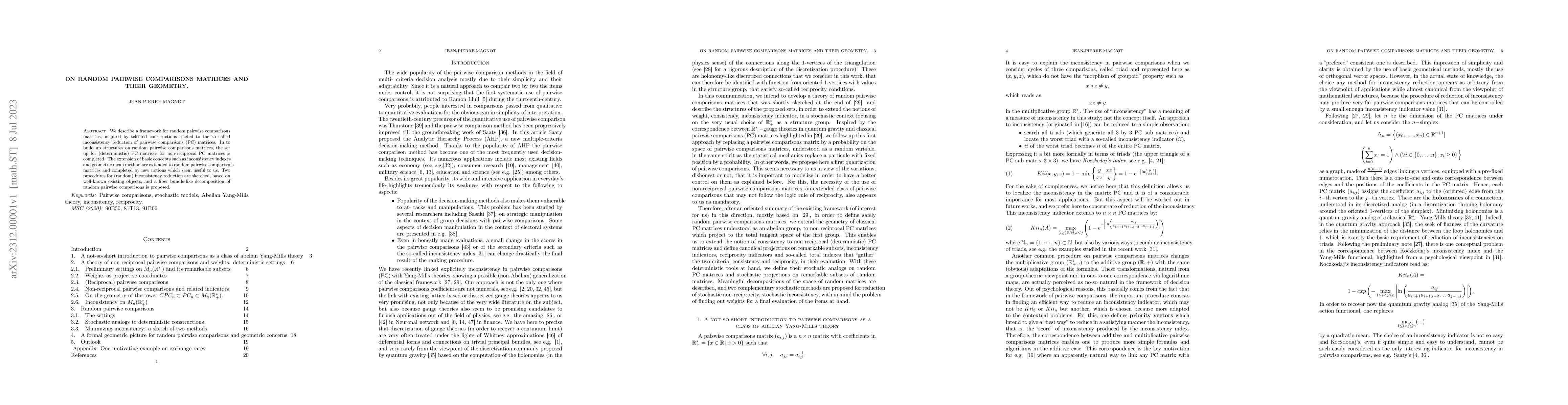Thumbnail for On random pairwise comparisons matrices and their geometry