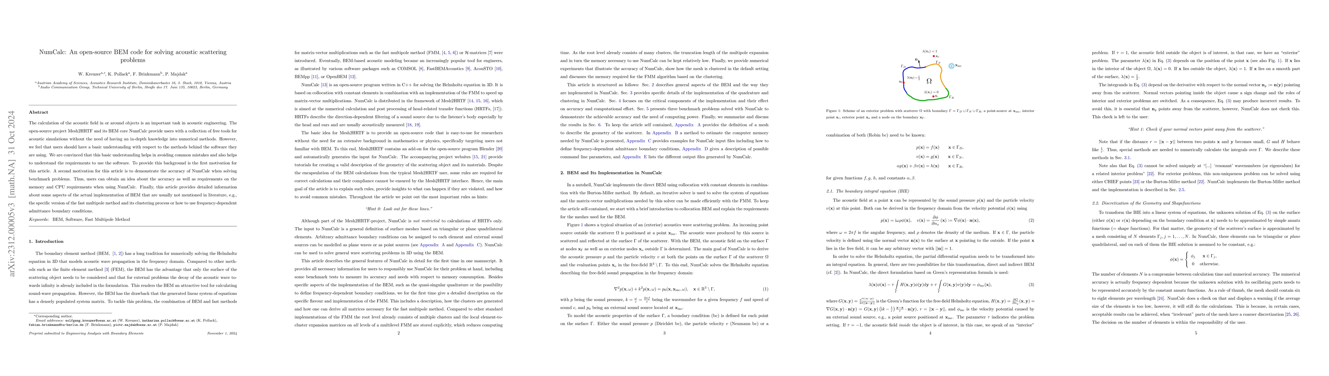 Thumbnail for NumCalc: An open source BEM code for solving acoustic scattering
  problems