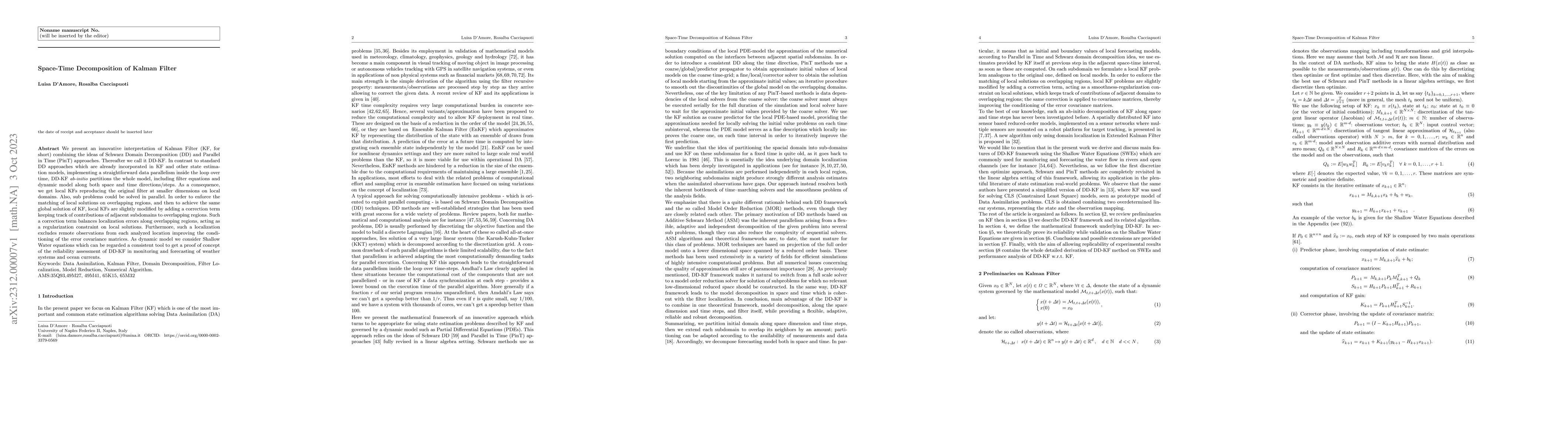 Thumbnail for Space-Time Decomposition of Kalman Filter