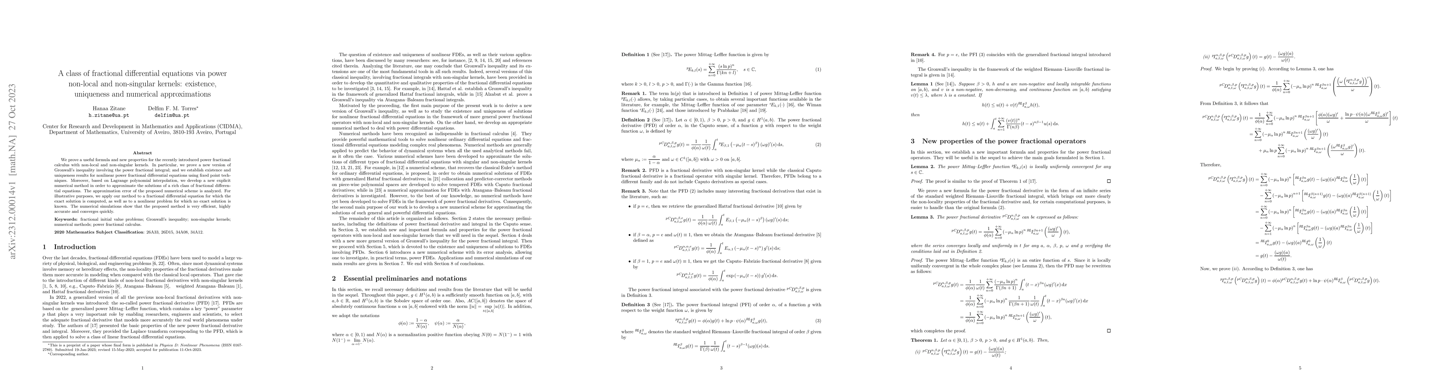 Thumbnail for A class of fractional differential equations via power non-local and
  non-singular kernels: existence, uniqueness and numerical approximations