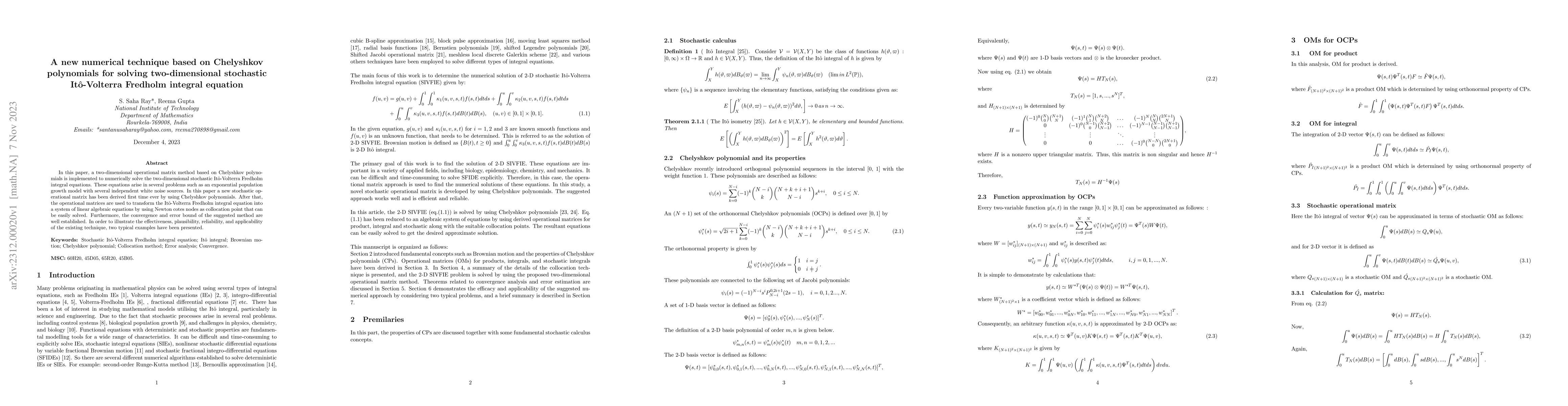 Thumbnail for A new numerical technique based on Chelyshkov polynomials for solving
  two-dimensional stochastic It\^o-Volterra Fredholm integral equation